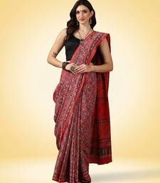Crimson red ajrakh printed cotton saree