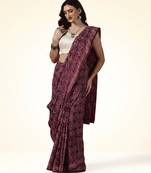 Maroon wine ajrakh printed cotton saree