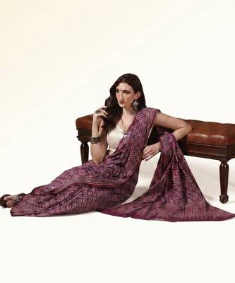 Maroon wine ajrakh printed cotton saree 5