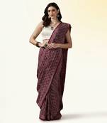 Maroon wine ajrakh printed cotton saree