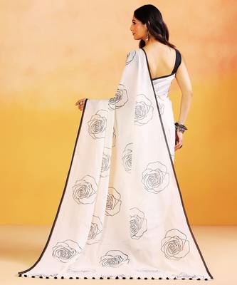 White printed handloom khadi saree 3