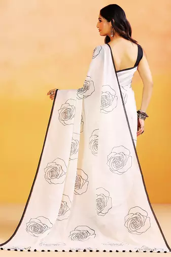 White printed handloom khadi saree