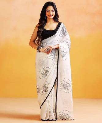 White printed handloom khadi saree 5