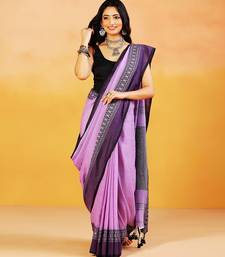 Lavender block printed handloom khadi saree