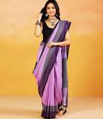 Lavender block printed handloom khadi saree