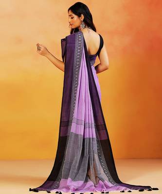 Lavender block printed handloom khadi saree 3
