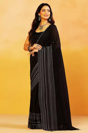 Black stripes handloom khadi saree