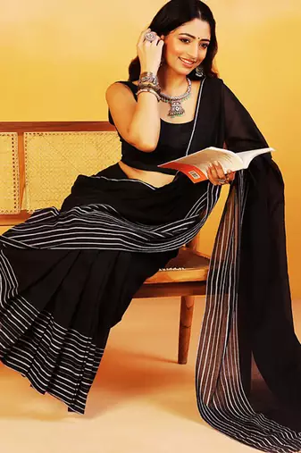 Black stripes handloom khadi saree