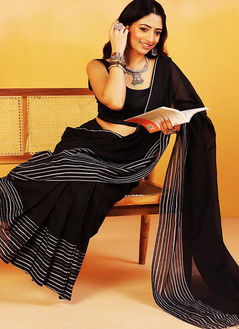 Black stripes handloom khadi saree