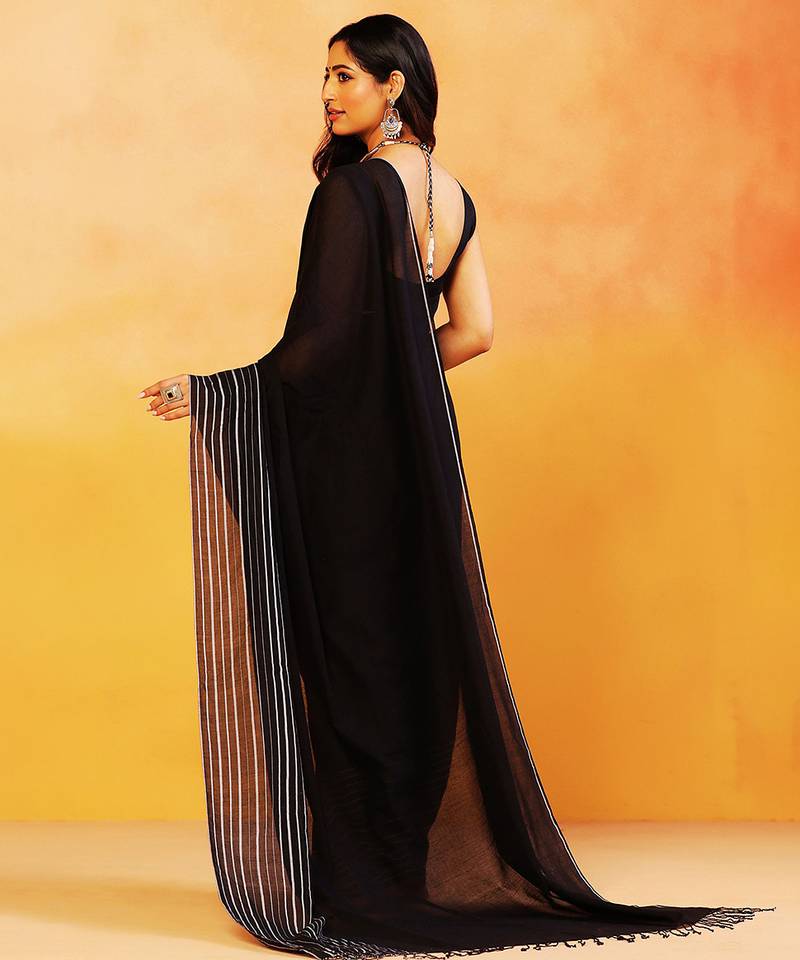 Black stripes handloom khadi saree
