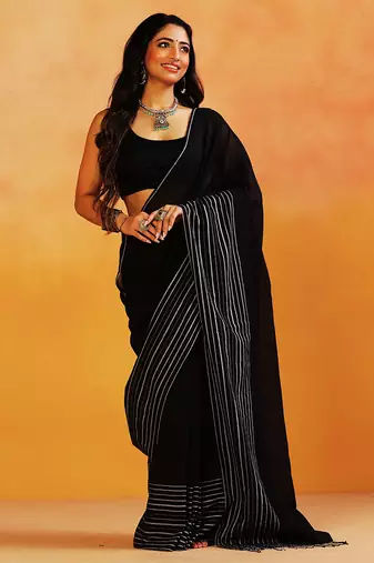 Black stripes handloom khadi saree