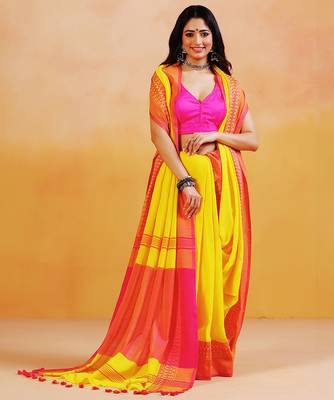 Yellow orange handloom khadi saree 1