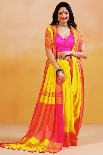 Yellow orange handloom khadi saree