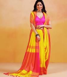 Yellow orange handloom khadi saree