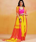 Yellow orange handloom khadi saree
