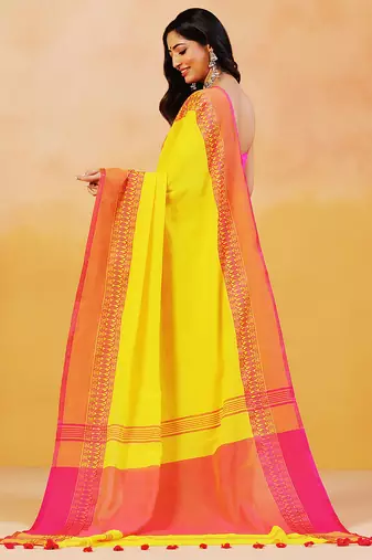 Yellow orange handloom khadi saree