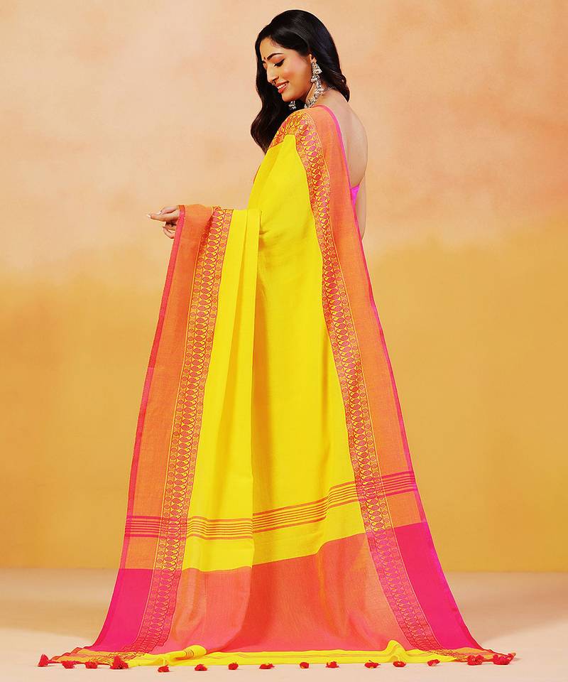 Yellow orange handloom khadi saree