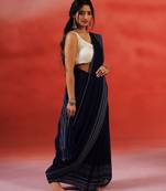 Navy blue stripes handloom khadi saree