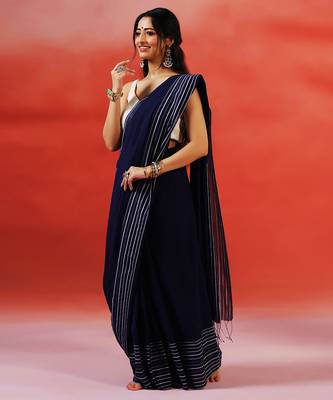Navy blue stripes handloom khadi saree 2