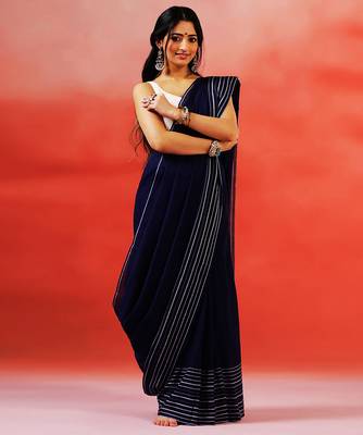 Navy blue stripes handloom khadi saree 5