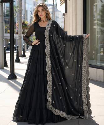 black faux georgette readymade anarkali suit with embroidery & Sequin work 1