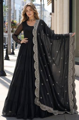 black faux georgette readymade anarkali suit with embroidery & Sequin work