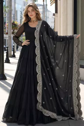 black faux georgette readymade anarkali suit with embroidery & Sequin work