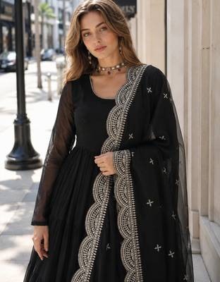 black faux georgette readymade anarkali suit with embroidery & Sequin work 2