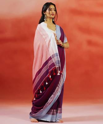 Wine grey handloom khadi saree 2
