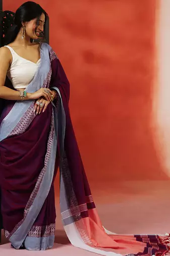 Wine grey handloom khadi saree