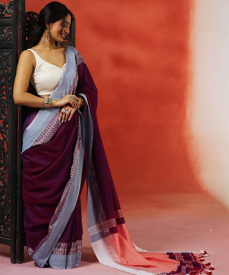 Wine grey handloom khadi saree