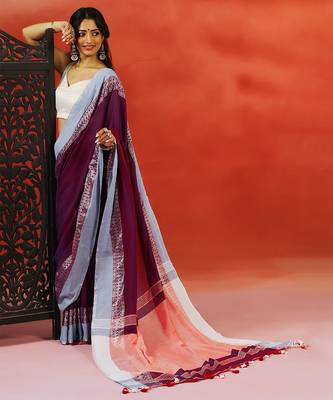 Wine grey handloom khadi saree 5