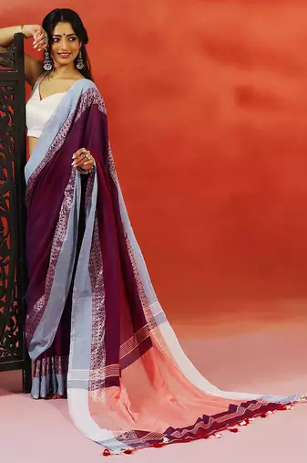 Wine grey handloom khadi saree