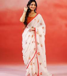Ivory floral printed handloom khadi saree