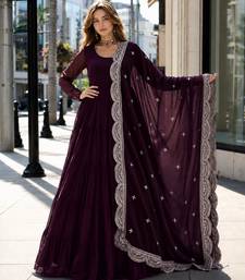purple faux georgette readymade anarkali suit with embroidery & Sequin work