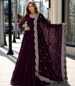 purple faux georgette readymade anarkali suit with embroidery & Sequin work