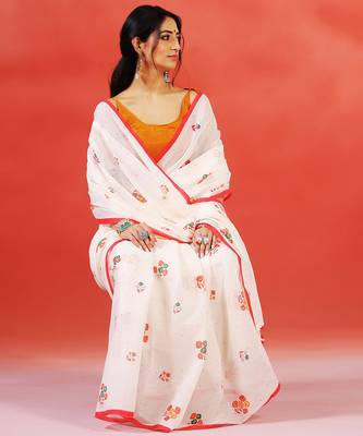 Ivory floral printed handloom khadi saree 3