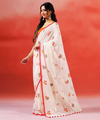 Ivory floral printed handloom khadi saree 4
