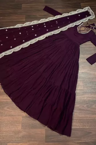 purple faux georgette readymade anarkali suit with embroidery & Sequin work