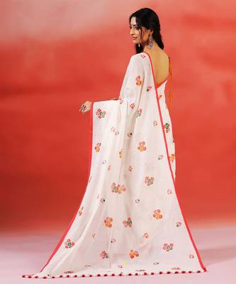 Ivory floral printed handloom khadi saree 5