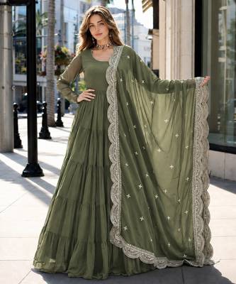 pista faux georgette readymade anarkali suit with embroidery & Sequin work 1