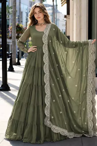 pista faux georgette readymade anarkali suit with embroidery & Sequin work