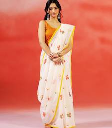 Ivory floral printed handloom khadi saree