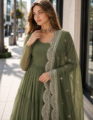 pista faux georgette readymade anarkali suit with embroidery & Sequin work 2