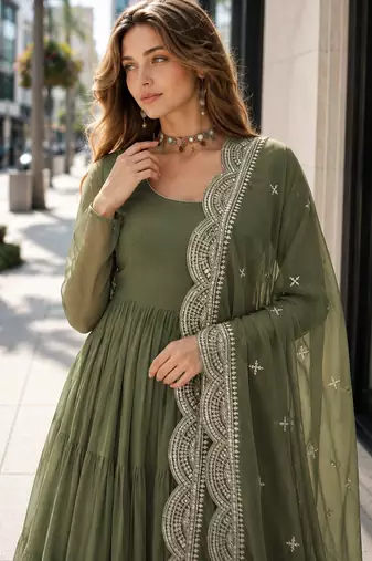 pista faux georgette readymade anarkali suit with embroidery & Sequin work