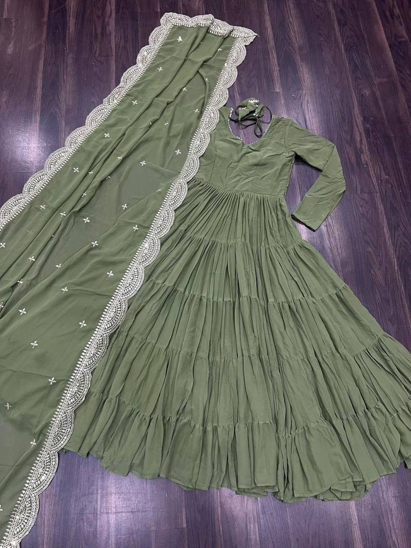 pista faux georgette readymade anarkali suit with embroidery & Sequin work