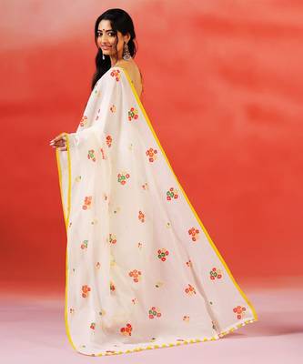 Ivory floral printed handloom khadi saree 5