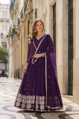 purple faux georgette readymade anarkali suit with embroidery & Sequin work 1