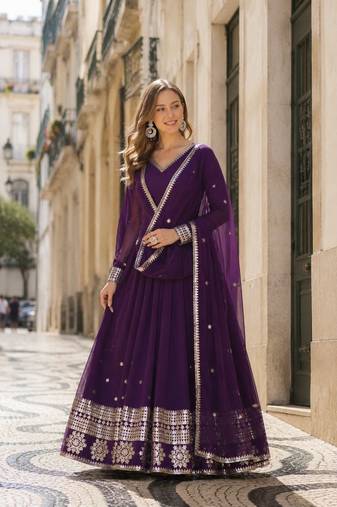 purple faux georgette readymade anarkali suit with embroidery & Sequin work