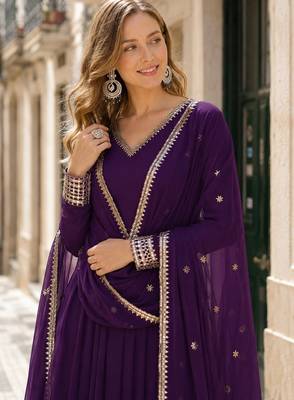 purple faux georgette readymade anarkali suit with embroidery & Sequin work 2